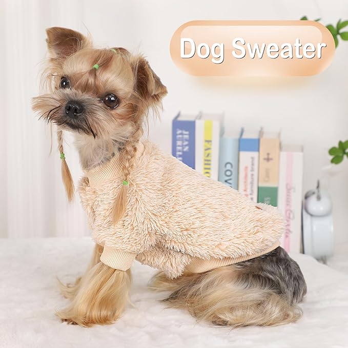 Dog Sweaters for Small Dogs Girl Male Dog, Sweater, Soft Fleece Pet Winter Clothes Boy Girl, Fuzzy Sweatshirts Flannel Jacket Puppy Coat,S,Khaki