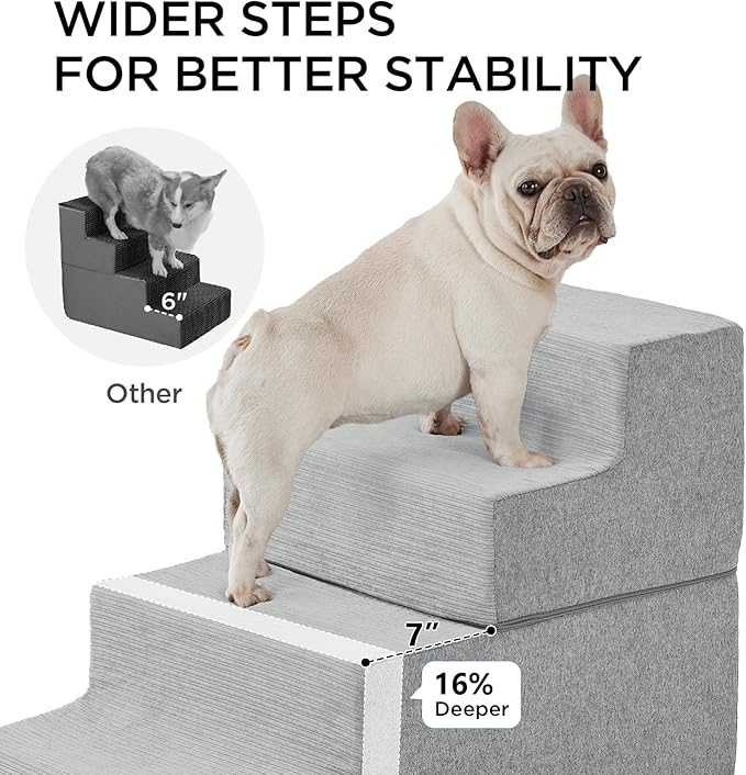 Made4Pets Dog Stairs for High Bed, Extra Wide Pet Stairs for Bed Couch Sofa, 35D Foam Pet Steps for Small Dogs and Cats(Up to 40lbs), Non-Slip Bottom Dog Steps, Light Grey, 5 Steps
