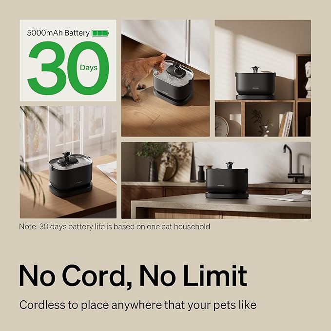 PETLIBRO Cat Water Fountain, Cordless Pet Water Fountain Battery Operated, 2.5L/84oz Dockstream Water Fountains for Cats Indoor, Cat Fountain with Stainless Steel Tray, Easy to Clean BPA-Free