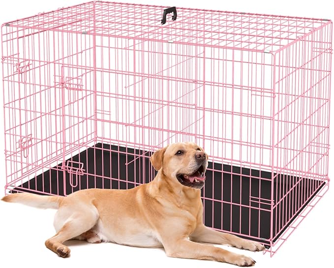 BestPet | Dog Crate | 36" | Pink | Foldable Metal Kennel with Double Doors, Secure Slide-Bolt Latches, Leakproof Tray | Portable Dog Cage for Medium Sized Breeds | for Travel, Indoor & Outdoor Use