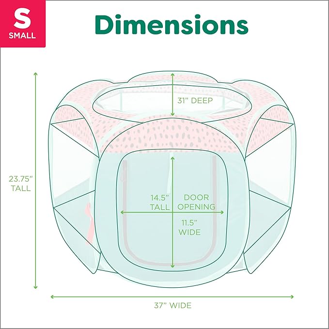 Furhaven Portable Dog Playpen Cat Tent, Pet Playground/Kennel Foldable Indoor Outdoor Zippered Puppy Crate - Green & Pink, Small