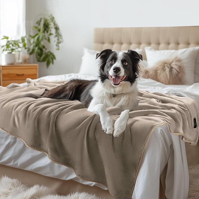 Luciphia Waterproof Pet Blanket, Liquid Pee Proof Dog Blanket for Sofa Bed Couch, Reversible Sherpa Fleece Furniture Protector Cover for Small Medium Large Dogs Cats, Khaki+Beige X-Large（85" x 57"）