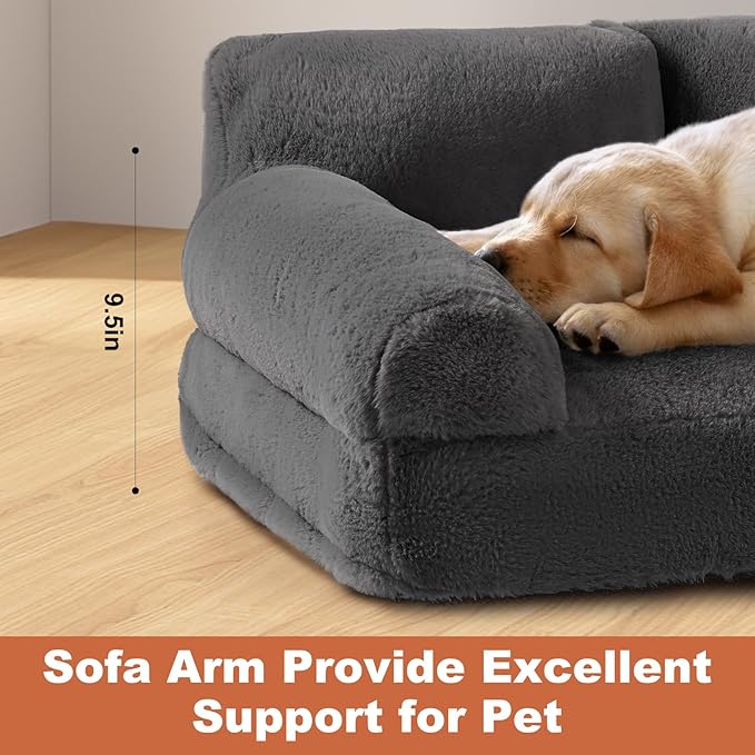 Dog Couch Bed, Cat Bed for Indoor Cats, Calming Pet Sofa Puppy Sleeping Bed with Removable Washable Cover, Cute Dog Couch and Lounge Chair for 45lbs Cats & Small Medium Dogs(Dark Gray)