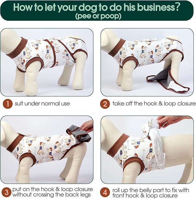 Kuoser Dog Recovery Suit for Post-Surgery Care, Spay Neuter Bodysuit for Female & Male Dogs, Anti-Licking Surgical Onesie, Snug Fit for Abdominal Wound Protection & Skin Healing, BrownPony M