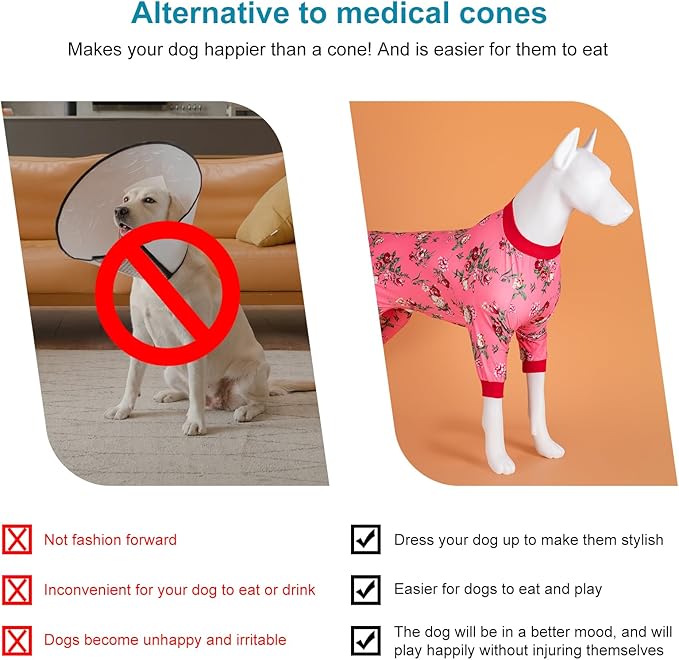 LovinPet Full Body Suit for Large Dog, Dog Bodysuit for Large Dogs,Lightweight Stretchy Fabric,Hot Pink Roses and Orchids Print, Pet Uv Protection, Onesies for Dogs, Pajamas for Pitbulls, Medium