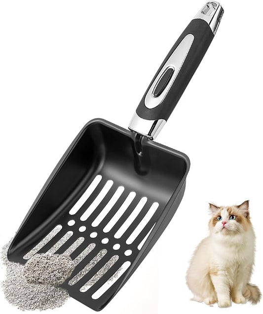 Stainless Steel Cat Litter Scoop,Metal Cat Litter Scoop,Kitty Metal Scooper,Sturdy Mesh Scooper,Suitabla Cat Scooper for Cat Litter Box-Black
