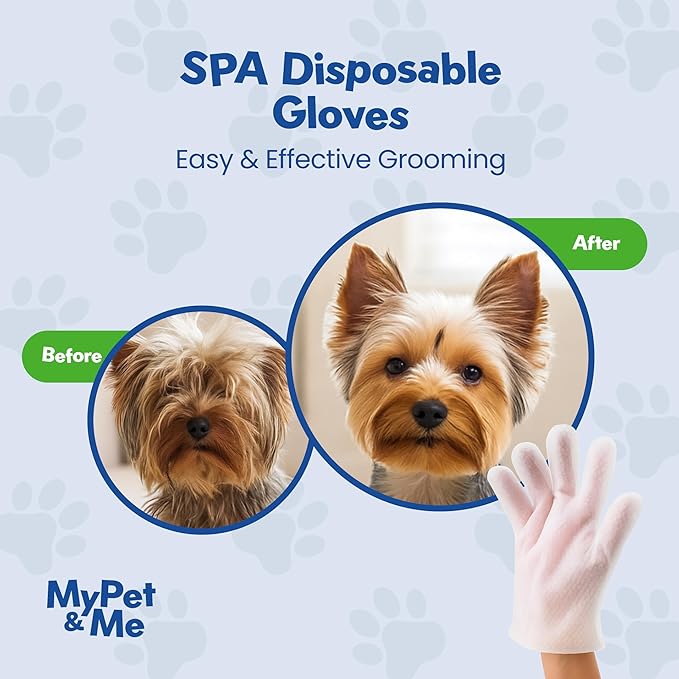 My Pet & Me - No-Rinse Cleaning Gloves for Dogs & Cats - 6 Count | Deodorizing & Moisturizing Pet Glove Wipes | Dog Washing Gloves for Easy Grooming | Paw Cleaner & Bath Gloves for Pets
