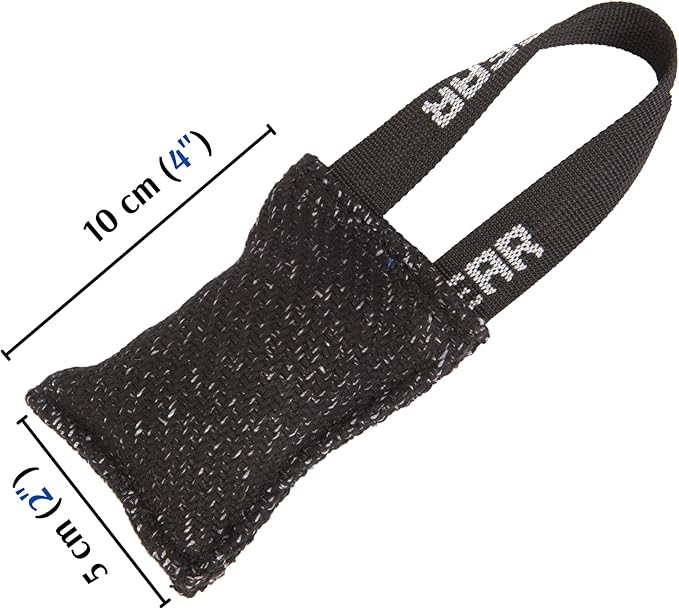 Dingo Gear French Linen tug Toy for Dog, Dog Bumper for Training, Agility, tug of war, Dog bite Pillow for Strong Dog, 1handle 4" Black S00089