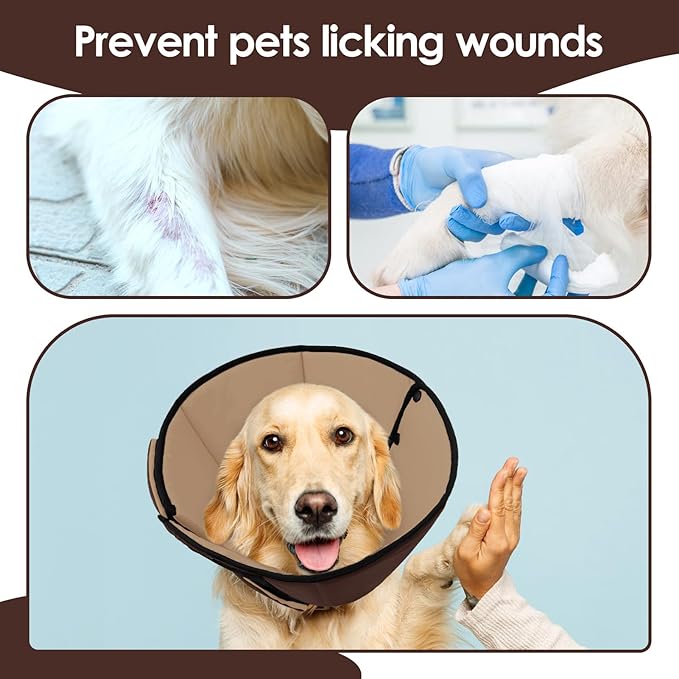 Soft Dog Recovery Collar Cone for Medium Dogs, Dog Cone Alternative After Surgery for Dogs to Stop Licking, Soft Cone for Dogs, Brown M