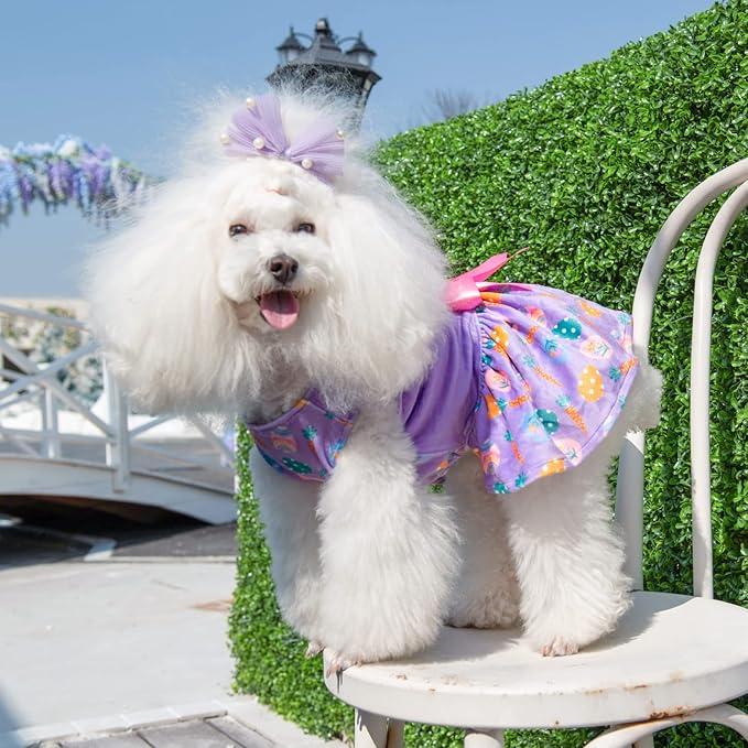 CuteBone White Rabbit Dog Easter Dress Velvet for Small Dogs Girl Eggs Skirt Puppy Purple Dresses Dog Clothes CVA19L-D