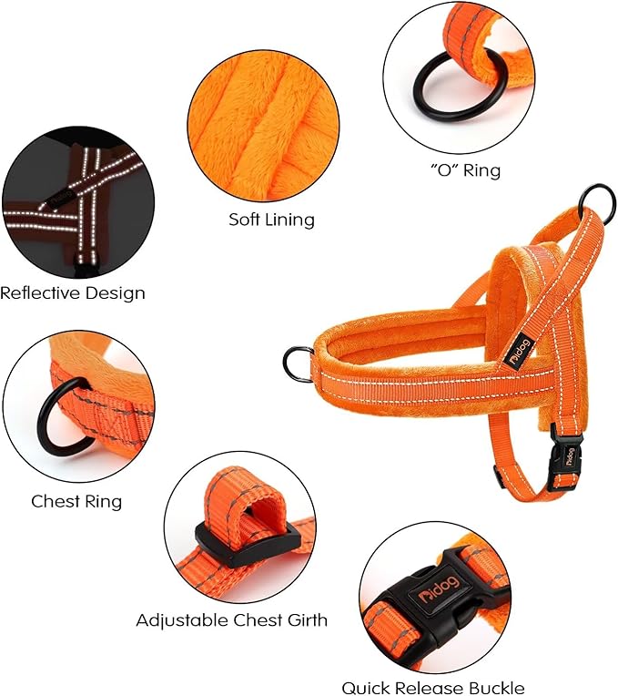 Didog Soft Flannel Padded Dog Vest Harness, No Pull/Quick Fit Reflective Dog Strap Harness, Easy for Training Walking (XS:Chest 15-18", Orange)
