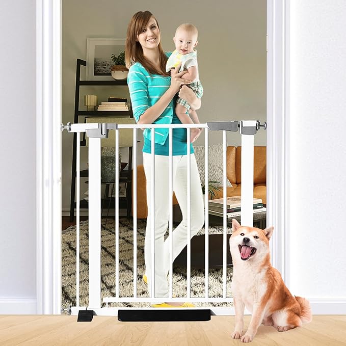 30 Inch Tall Cat & Dog Gate, Auto Close, Pressure Mounted, White, Alloy Steel, 29.92"-35.43" Wide, Baby & Pet Safety Gate