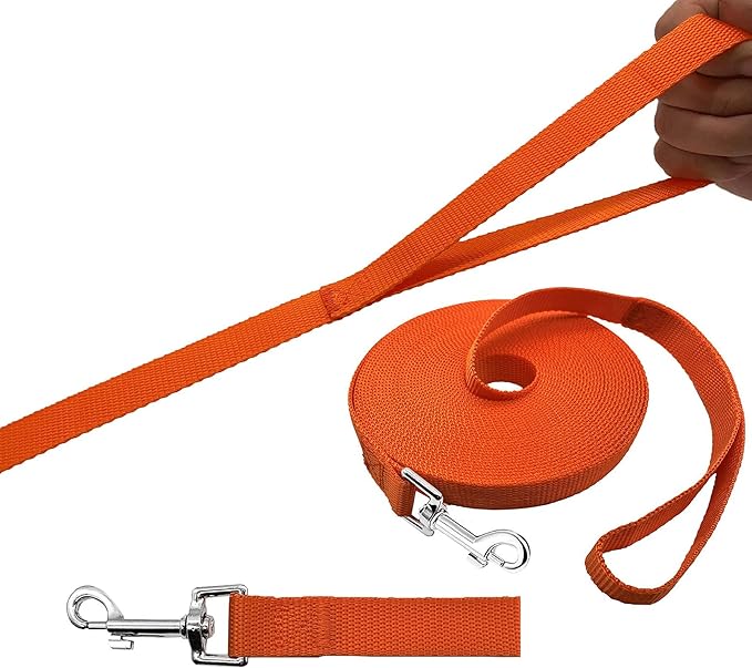 PETGOGO 15ft 20ft 30ft 40ft 50ft Long Dog/Puppy Lead Obedience Recall Training Dog Leashes for Small Medium Dogs Camping, Training, Play, or Backyard (Orange, 1" x 15FT)
