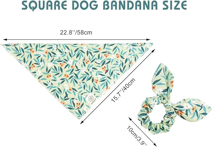 E-Clover Dog Bandanas & Matching Scrunchie Set Girl Dog Bandana Scarf Washable Kerchief Bibs for Small Dogs Puppy Pet Owner Birthday Gift Green