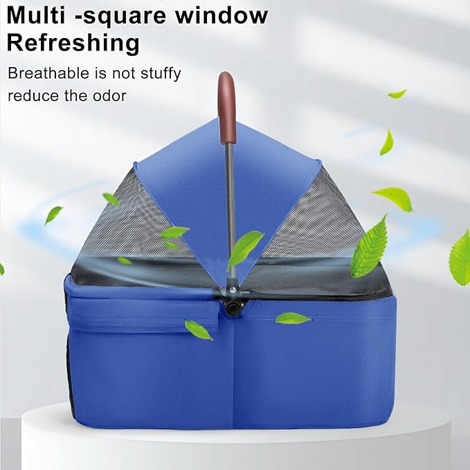 Pet Stroller-Folding 4 Wheels Cat/Dog Stroller for Medium Small Pets with Storage Basket and Cup Holder Suitable for Going Out and Traveling (Blue)