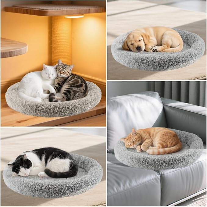 Round Cat Bed Washable Cat Donut Bed with Non-Slip Bottom Comfortable Soft Pet Bed for Cats and Small Dog/Gray （Diameter: 19.5"）