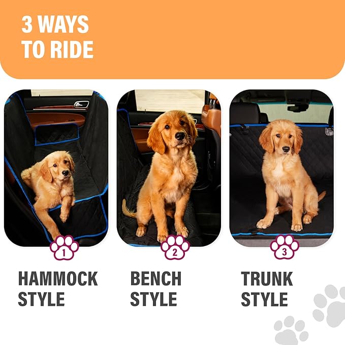 Active Pets Blue Standard Dog Car Hammock Back Seat Cover, Waterproof Backseat Cover Protector for Truck Bench Rear of Sedans or SUVs, Essential Pet Supplies Vacuum or Wipe Clean, Machine Washable