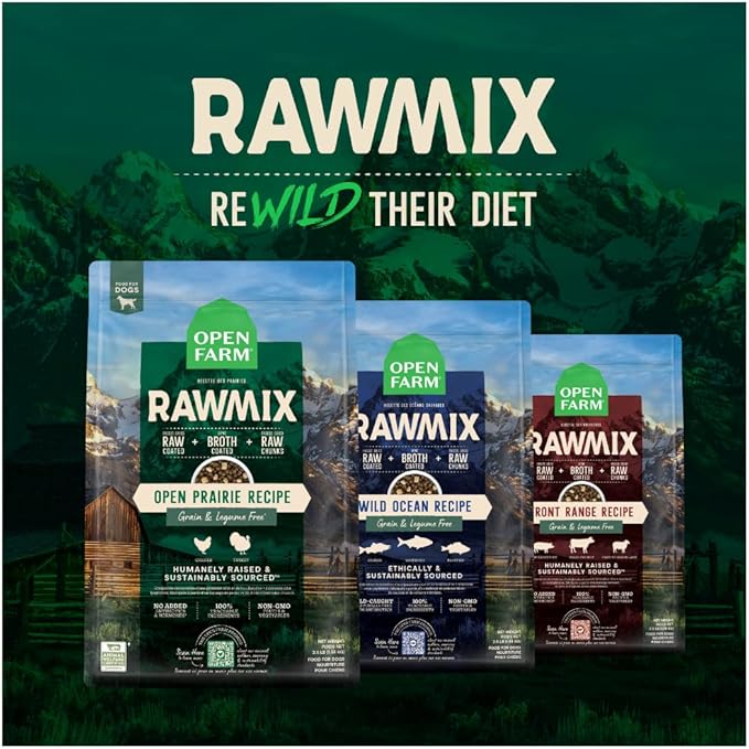 Open Farm, RawMix Grain-Free Dry Dog Food, Protein-Packed Kibble Coated in Bone Broth with Freeze Dried Raw Chunks, Salmon Whitefish & Rockfish, Wild Ocean Recipe, 20lb Bag