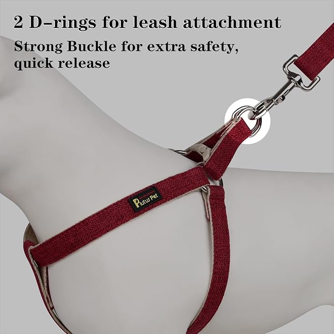 Plutus Pet Cotton Hemp Step in Dog Harness, Sustainable, Lightweight and Escape-Proof, Quick Fit Dog Harness for Puppy Small Medium and Large Dogs, Dark Red, S