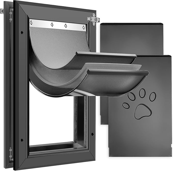 [Petoasis] Heavy Duty Aluminum Dog Door with Lock,3 Flap Insulated Doggie Doors with Installation Manual,Durable and Rust Resistant, Patent: USD1057087S, (Black, XLarge for Door)