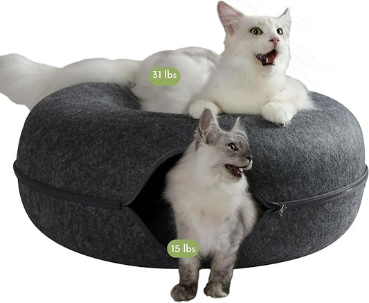 CATTASAURUS Peekaboo Cat Cave for Multiple & Large Cats Up to 30-45 Lbs, Scratch Detachable & Washable Tunnel Bed, Comfy Donut Cat Cave (Dark Gray, Jumbo)