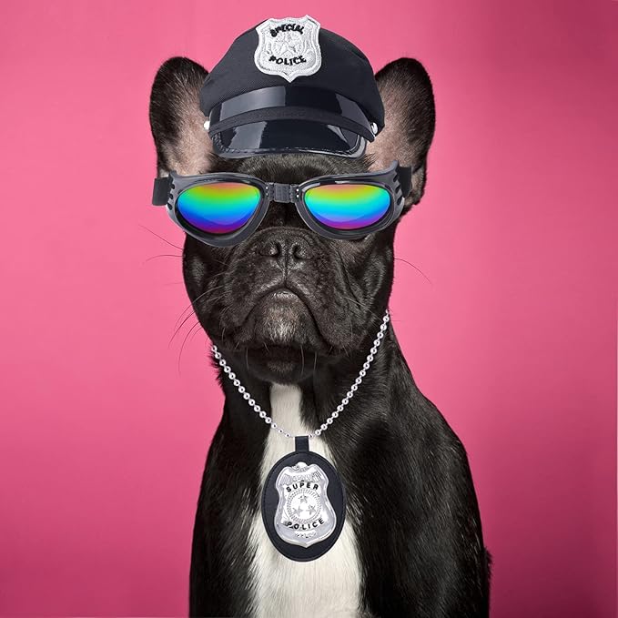 Yewong Pet Police Costume Accessory Set Dog Cat Police Hat Badge Sunglasses Pet Police Dress Up Kit for Halloween Christmas Cosplay Role Play Fancy Dress (Set-B)