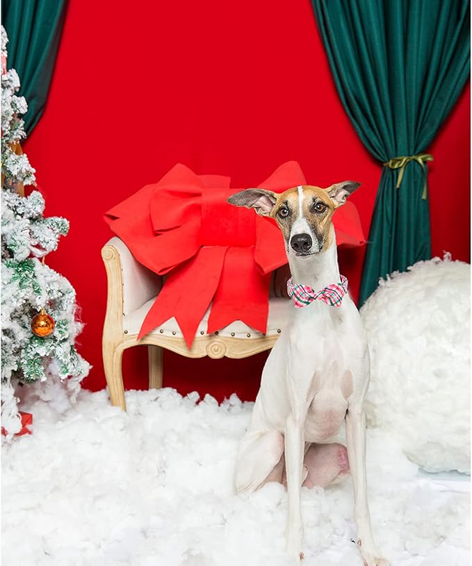 Unique style paws Dog Collar with Bow Pink & Green Plaid Dog Collar Best Gifts for Small Medium Large Dogs -S