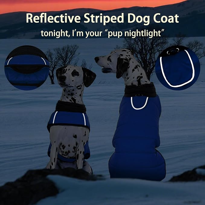 MIGOHI Lightweight Dog Puffer Jacket - Dog Winter Coat with Reflective Strips, Padded Vest with Harness Hole, Warm Snow Jacket Cold Weather, Easy On Hook & Loop Belly for Large Dogs, Blue, 2XL
