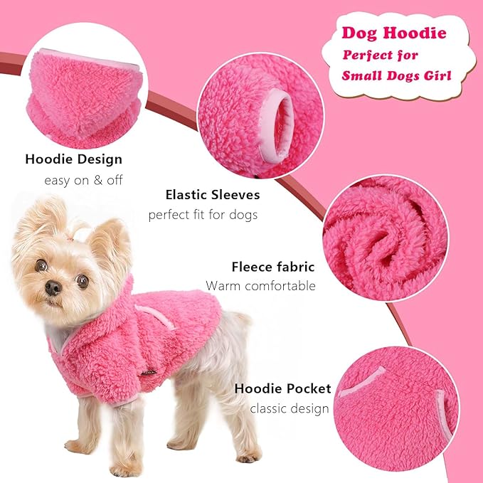 Dog Sweater Dog Winter Clothes for Small Dogs Boy Girl Pet Hoodies Puppy Cold Weather Coats Fall Doggie Sweatshirt for Chihuahua Yorkie Cat Sweater Costumes (Rose, Medium)