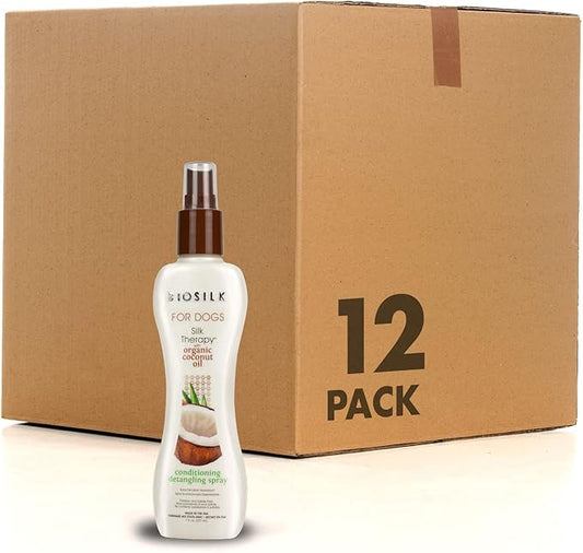 BioSilk for Dogs Silk Therapy Shampoo with Coconut Oil | Coconut Dog Shampoo Conditioning Detangling Spray for Pets | Dog Shampoo Spray with Natural Coconut Oil - 12 Pack