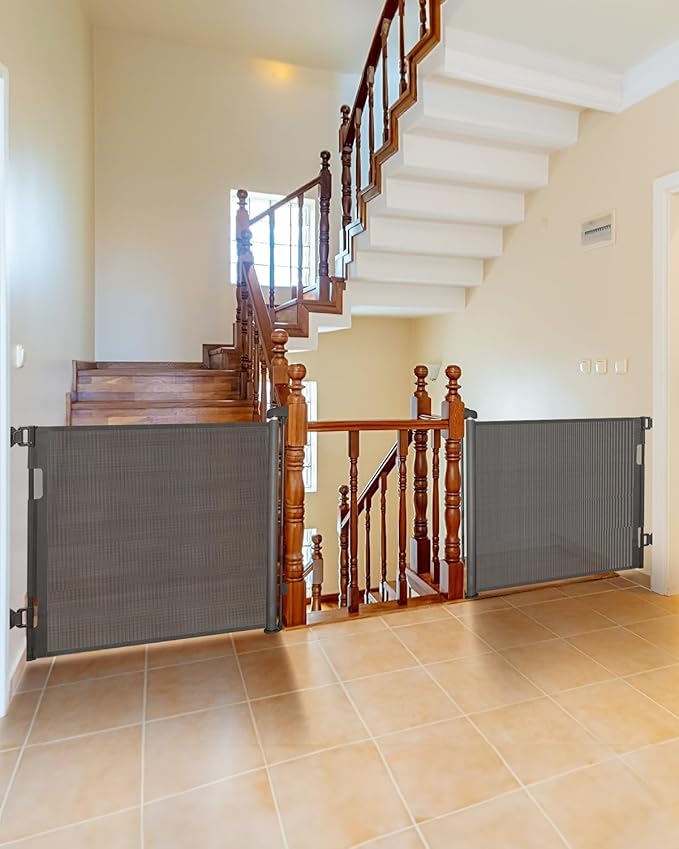 (2 Pack) Retractable Baby Gate for Doorways and Stairs, Mesh Safety Gate for Pet, Indoor & Outdoor Use, One-Hand Operation, Easy Installation, 33.6" Tall, Expands to 55" Wide（Grey,33.6"x55")