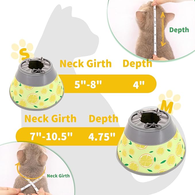 Cat Cone Collar Soft, Comfortable Cat Recovery Collar Pet Cone for Small Large Cats, Lightweight Elizabethan Collar for Cats Kittens After Surgery Prevent from Licking Wounds, Yellow, S