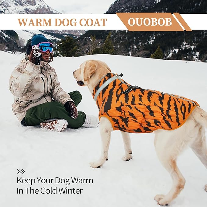 Winter Dog Coat,Large Dog Jacket,Waterproof Pet Jacket with Back Zipper,Pet Coat with Harness Built in,Warm Dogs Coat with Fleece Lined,Snow Jacket Clothes French Bulldog Shiba Inu,L