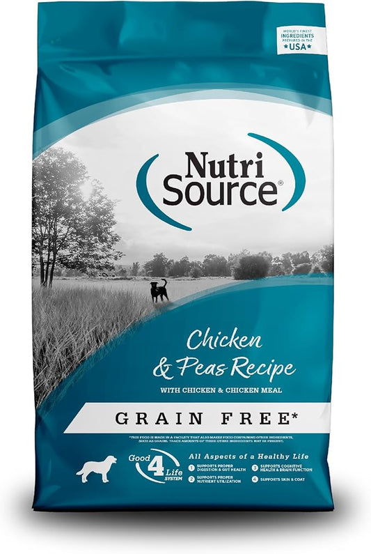 NutriSource Grain Free Dry Dog Food, Chicken and Peas, 12LB