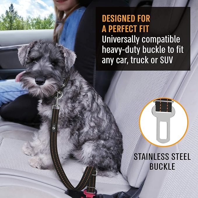 Active Pets Orange Car Seat Belt for Dogs, Attaches to Harness & Collar, Adjustable 18" - 24" Travel Restraint System Fits Small - Large Pups for Safety & Comfort, Essential Pet Supplies & Accessories