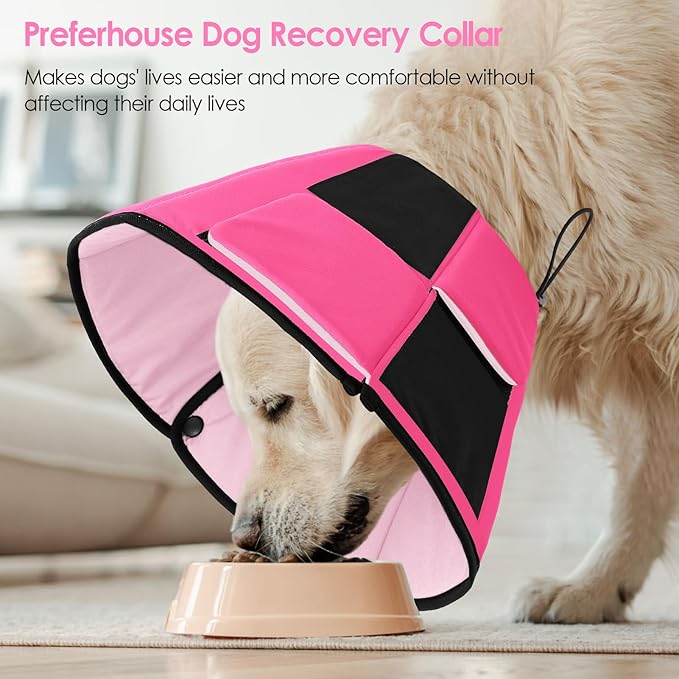 Large Dog Soft Cone Recovery Collar, Comfortable Dog Head Cone Collar for Large Dogs, Pet Surgery Cone Soft Neck Protector, Pink L