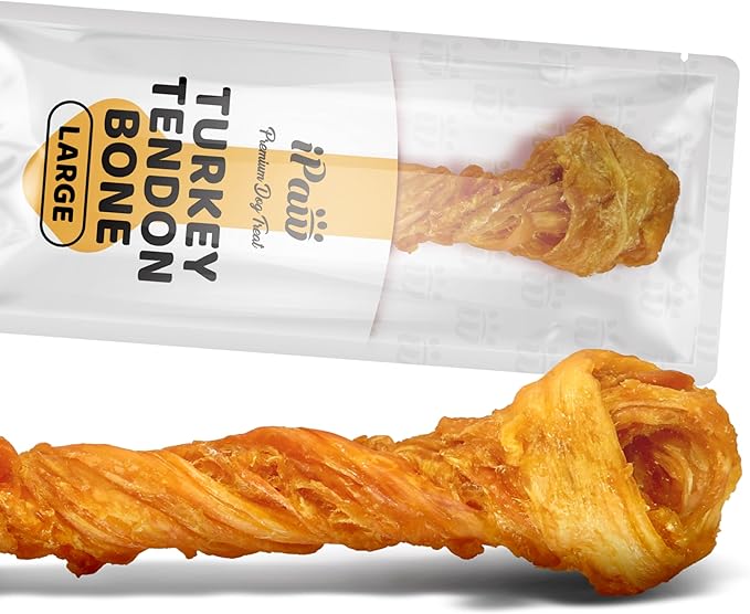 iPaw Turkey Tendon for Dogs, Ingredient Sourced from USA, Hypoallergenic, All Natural Human Grade Puppy Chew, Dog Treats for Signature Series, Rawhide Alternative, 1 Units/Pack Bone (Large)