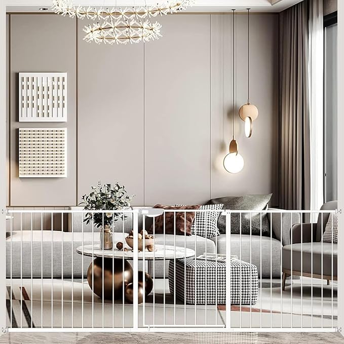 DEARBB Triple Lock Baby Gate for Stairs Doorways and House 31" to 86" Extra Wide Pressure Mounted Easy Walk Through Auto Close Safety Pet Gate White 76.77-86.22"