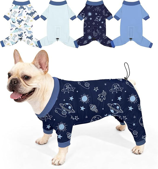Bienbee Dog Pajamas, 4 Pack Cute Soft Dog Puppy Clothes Dogs Pjs Onesies Jammies Outfit Adjustable Breathable & Stretchy Clothes for Small Medium Large Dogs Girl Boy Puppy-L