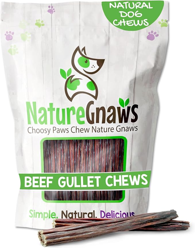 Nature Gnaws Beef Gullet Sticks for Dogs 5-6" (30 Count) - Natural Beef Jerky Stick Dog Chew Treats - Rawhide Free