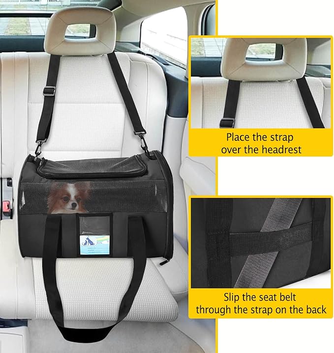 Refrze Pet Carrier Airline Approved, Cat Carriers for Medium Cats Small Cats, Soft Dog Carriers for Small Dogs, TSA Approved Pet Carrier for Cat Dog of 15 Lbs, Puppy Carrier,Black