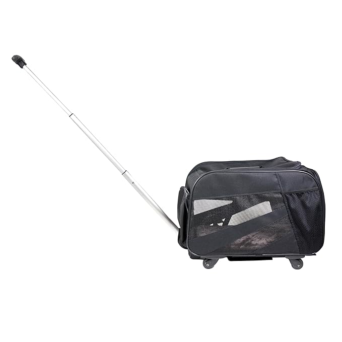 dbest products Smart Cart Pet Carrier with Wheels, Airline Approved Dog and Cat Carrier with Telescoping Handle, 21x12x12in, 24 lb Capacity, Black