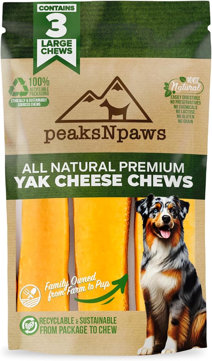 Yak Cheese Himalayan Dog Chews, High Protein, Natural Dog Treats Large Breed, Lactose Free Chew Sticks for Aggressive Chewers, Long Lasting Pet Treat for Dogs Under 55 lbs, 3 Large Chews