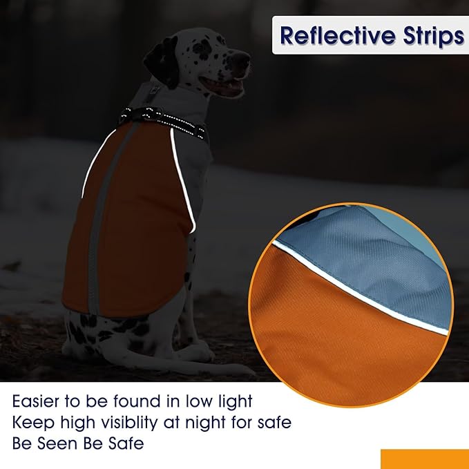 Reflective Dog Coat with Harness Built in,XL Soft Warm Dog Jacket for Cold Weather,Windproof Snowproof Pet Vest for Outdoor Walking Hiking,Adjustable Collar Easy On/Off,Orange,XL