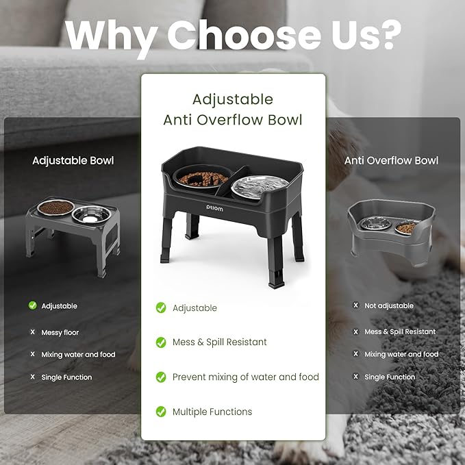 KPWACD 4-in-1 Elevated Slow Feeder Dog Bowls, 4 Height Adjustable Mess Proof Raised Dog Bowl Stand with Licking Plate, 2 Stainless Steel Doggy Food Bowl & Slow Feeder for Large Medium Small Pets