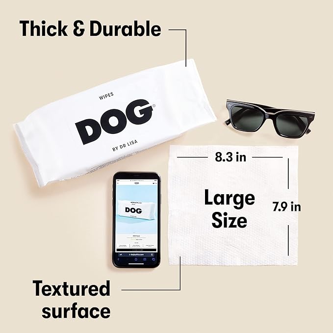 DOG by Dr. Lisa - Dog Wipes - Plant-Based, Natural Bathing Wipes for Dogs - Made from 100% Compostable Bamboo - Vet-Created - Vegan, Non-Toxic - 80 Count