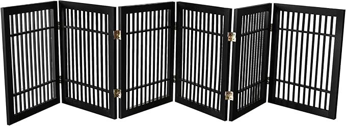 Pet Dog Gate Strong and Durable Freestanding Folding Acacia Hardwood Portable Wooden Fence Indoors or Outdoors by Urnporium (Black Pet Gate, 6 Panel 24" Tall)
