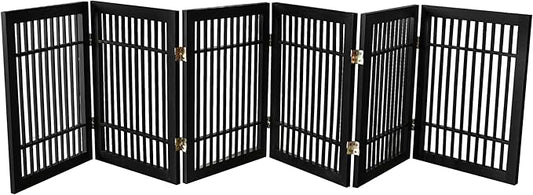 Pet Dog Gate Strong and Durable Freestanding Folding Acacia Hardwood Portable Wooden Fence Indoors or Outdoors by Urnporium (Black Pet Gate, 6 Panel 24" Tall)