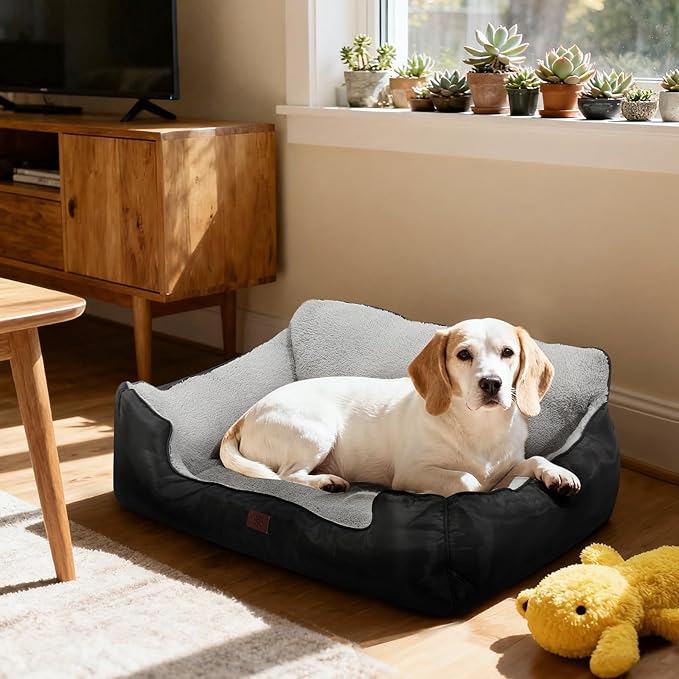 Dog Beds Large Sized Dogs, Dog Beds for Extra Large Dogs, Bolsters Pets Beds with Non-Slip Bottom, 37”x30”x8”, Black