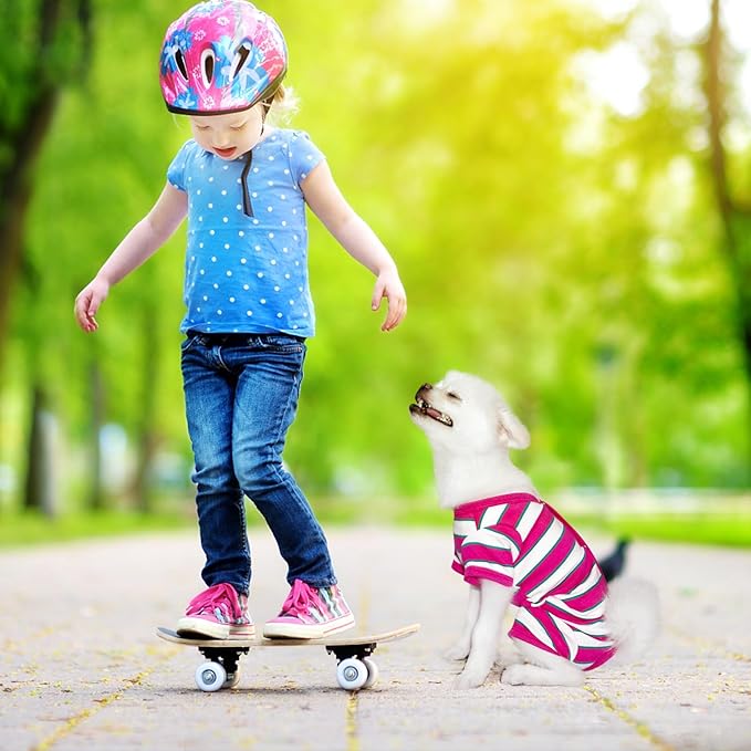 TONY HOBY Male Dog Pajamas, Dog Jumpsuit with Rose Red Stripe, Colorful Dogs Shirt for Small Medium Dogs (Rose Red&White, Boy, S)